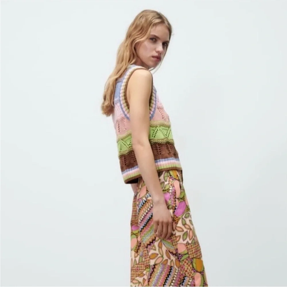 Zara Multicolor Crochet Knit Sleeveless Vest Top